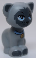 Lego Cat Friends Elves Sitting Bright Light Blue Eyes and Collar Gold Tag