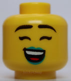 Lego Yellow Head Thin Eyebrows Dark Turquoise Lips Crooked Smile Open Mouth