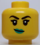 Lego Yellow Head Thin Eyebrows Dark Turquoise Lips Crooked Smile Open Mouth