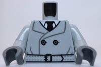 Lego Minifig Torso Trench Coat Stitching Buttons Belt White Shirt and Black Tie