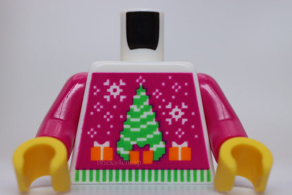 Lego White Magenta Knit Fair Isle Holiday Sweater Bright Green Christmas Tree
