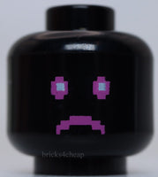 Lego Minifigure Head Dual Sided Dark Pink White Pixelated Eyes Mouth Happy Sad