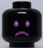 Lego Minifigure Head Dual Sided Dark Pink White Pixelated Eyes Mouth Happy Sad