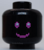 Lego Minifigure Head Dual Sided Dark Pink White Pixelated Eyes Mouth Happy Sad