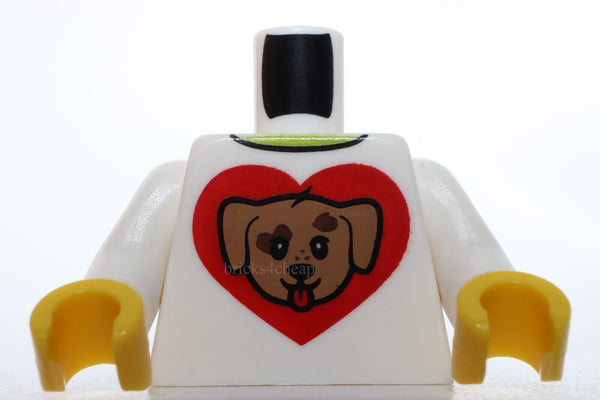 Lego Torso Shirt Lime Collar Medium Nougat Dog Head Red Heart Dark Brown Paws