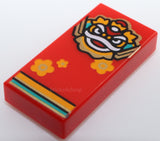Lego 5x Tile 1 x 2 Bright Light Orange White Dark Turquoise Gold Lion Nian Head