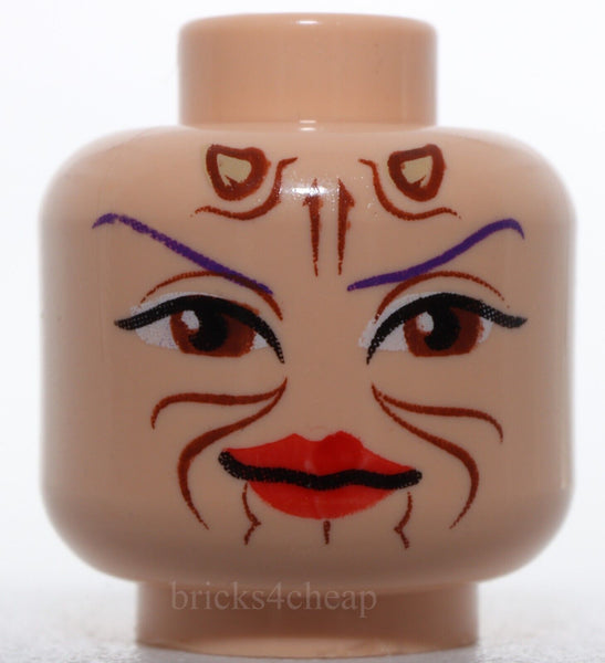 Lego Head Alien Dark Purple Thin Brows Large Reddish Brown Eyes Horns Red Lips