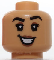 Lego Female Head Black Eyebrows and Eyelashes Medium Brown Eye Shadow Lips Grin