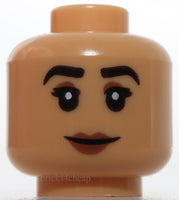 Lego Female Head Black Eyebrows and Eyelashes Medium Brown Eye Shadow Lips Grin