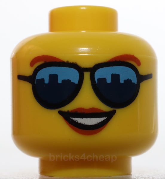 Lego Head Female Dark Orange Brows Lips Sunglasses Dark Blue Skyline Reflection