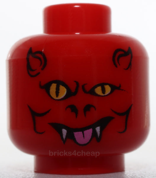 Lego Red Head Alien Devil Horns Yellow Eyes White Fangs and Bright Pink Tongue