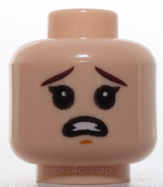 Lego Head Child Dark Brown Eyebrows Medium Nougat Chin Dimple Grin Scared