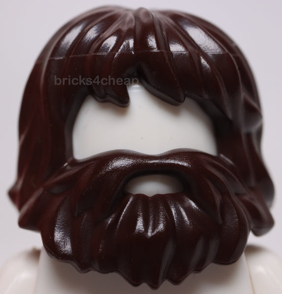 Lego Dark Brown Minifig Hair Shaggy with Beard and Mouth Hole