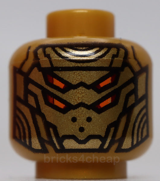 Lego Pearl Gold Head Alien Robot with Gold Armor Plates and 4 Orange Eyes