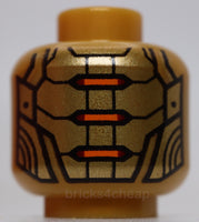 Lego Pearl Gold Head Alien Robot with Gold Armor Plates and 4 Orange Eyes