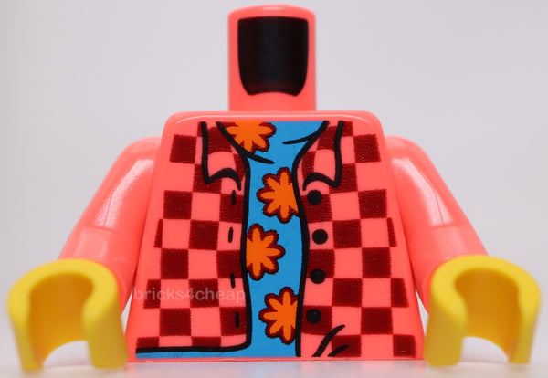 Lego Torso Plaid Shirt Open Collar Buttons Squares Dark Azure Shirt Flowers