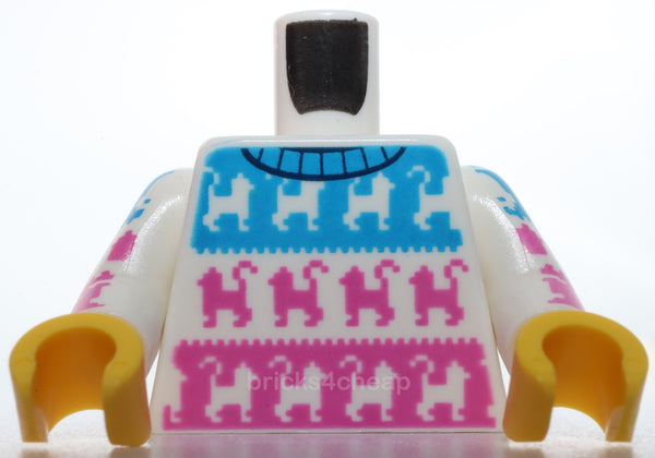 Lego Torso Sweater with Black Collar and Cats on Dark Azure and Dark Pink Panels