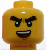 Lego Thick Black Eyebrows Open Mouth Smile with Top Teeth Tongue Dark Red Mask