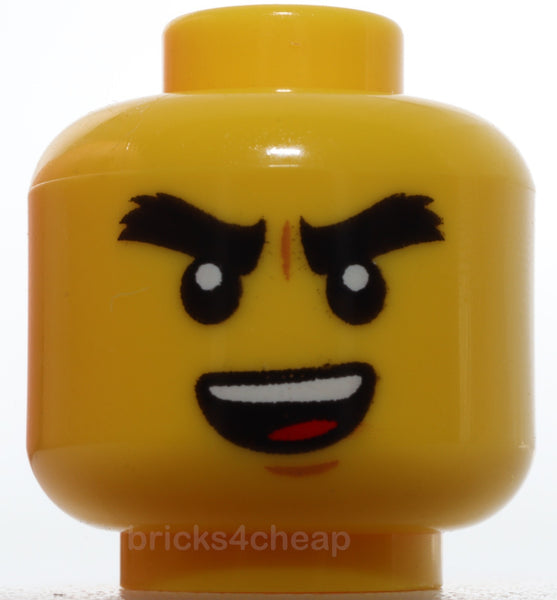 Lego Thick Black Eyebrows Open Mouth Smile with Top Teeth Tongue Dark Red Mask