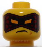 Lego Thick Black Eyebrows Open Mouth Smile with Top Teeth Tongue Dark Red Mask