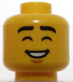 Lego Head Black Eyebrows Closed Eyes Medium Nougat Chin Dimple Open Mouth Smile