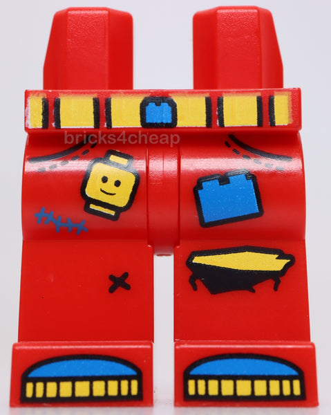 Lego Red Hips and Legs with Pockets Torn Knee Yellow Blue Belt Buckle Brick Head