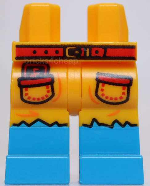 Lego Hips and Legs Molded Dark Azure Lower Legs Boots Belt Card Frayed Shorts