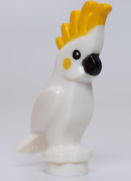 Lego White Bird Parrot Cockatoo Yellow Crest Cheeks Black Eyes and Beak Pattern