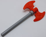 Lego Reddish Orange Weapon Double Axe Head with Clip 6L Light Bluish Gray Bar