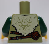 Lego Olive Green Torso Viking Tunic Tan Collar Reddish Brown Belts Deer on Back