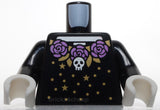 Lego Torso La Catrina Dress Medium Lavender Roses White Skull Gold Trim Stars
