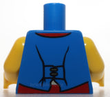 Lego Blue Torso Pirate Vest Open with Gold Buttons over Shirt with Red and White