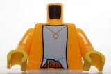 Lego Torso Jacket over Bright Light Blue Shirt Gold Necklace with Heart and Belt