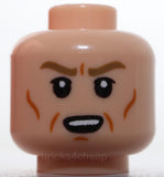Lego Head Dark Tan Eyebrows White Pupils Dark Orange Cheek Lines Creases Frown