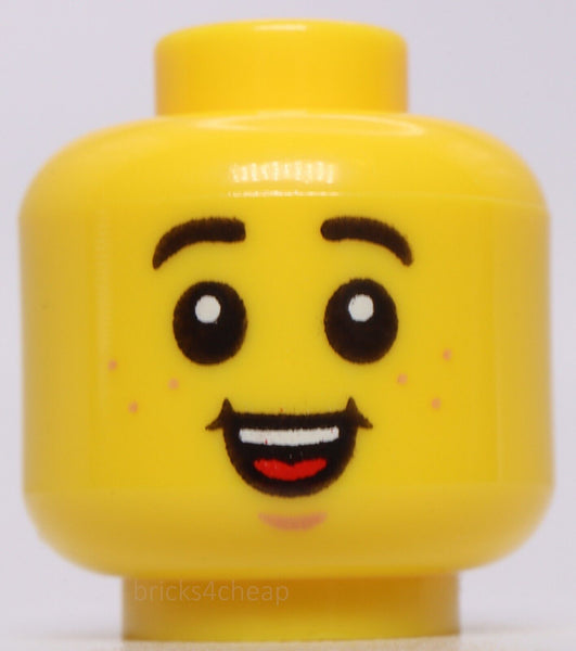 Lego Yellow Head Child Black Eyebrows Freckles Small Open Smile with Top Teeth