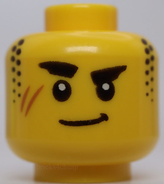 Lego Yellow Head Thick Black Eyebrows Stubble Sideburns Medium Nougat Scar Grin