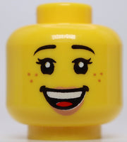 Lego Head Female Black Eyebrows Freckles Eyelashes Nougat Lips Open Mouth Smile