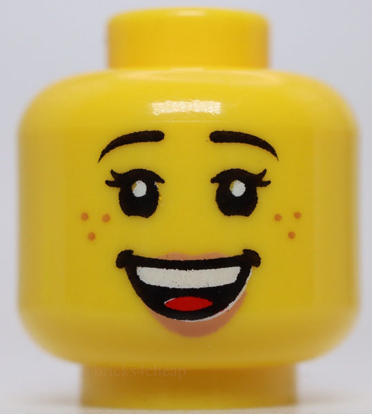 Lego Head Female Black Eyebrows Freckles Eyelashes Nougat Lips Open Mouth Smile