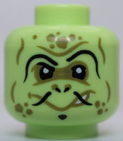 Lego Head Alien Thin Curved Black Eyebrows Fu Manchu Moustache Olive Wrinkles