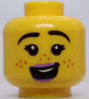 Lego Head Lavender Lips Black Eyebrows Freckles Angry with Glasses Pattern