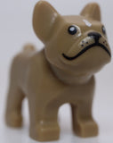 Lego Dark Tan Dog French Bulldog with Black Eyes Nose Mouth Whiskers White Spot