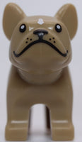 Lego Dark Tan Dog French Bulldog with Black Eyes Nose Mouth Whiskers White Spot