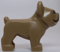 Lego Dark Tan Dog French Bulldog with Black Eyes Nose Mouth Whiskers White Spot