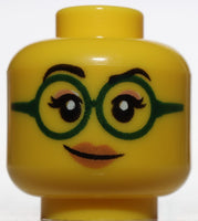 Lego Yellow Minifig Head Dual Sided Female Black Eyebrows Dark Green Glasses