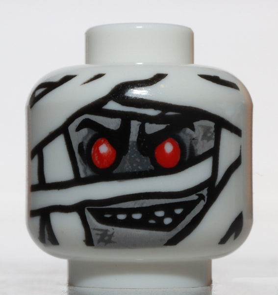 Lego White Minifig Head with Red Eyes Mummy Wrap Pattern