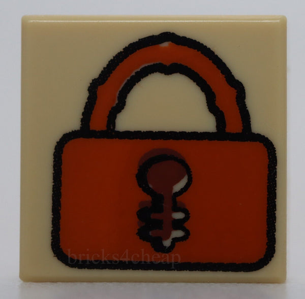 Lego 2x Tan Tile 1 x 1 Dark Orange Padlock with Reddish Brown Keyhole Pattern