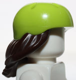 Lego Dark Brown Minifig Hair Combo Hair with Hat Long Hair Lime Bicycle Helmet