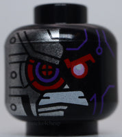 Lego Head Dark Purple Highlights Red Eye Gritted Teeth Silver Armored Right Side