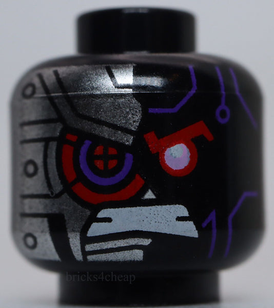 Lego Head Dark Purple Highlights Red Eye Gritted Teeth Silver Armored Right Side