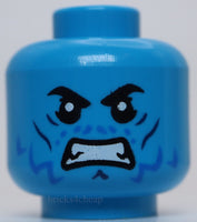 Lego Dark Azure Head Blue and Dark Blue Cheek Lines Wrinkles Grimace Smile